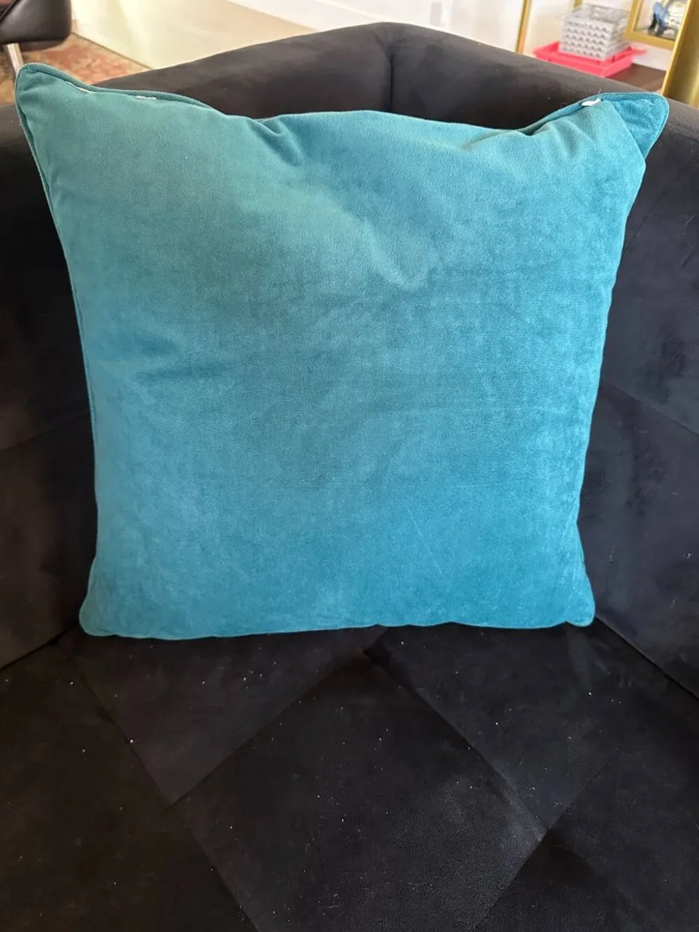 Decorative Pillow, Teal, Blue, Gold Metallic and White 